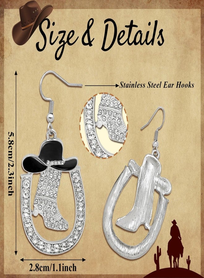 Fscwlmon Bling Cowgirl Boot Horseshoe Earrings for Women Cowgirl Cowboy Rhinestone Enamel Hat Western Dangle Earrings Rodeo Cowboy Accessory for Women Country Concert Outfits Jewelry Gift SH - Image 2